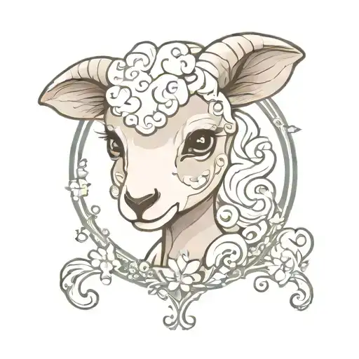 cute lamb face tattoo design idea