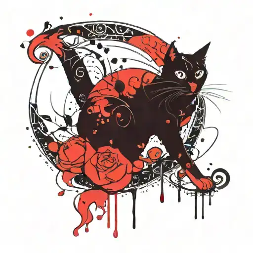 black cat on a crescent moon  tattoo design idea