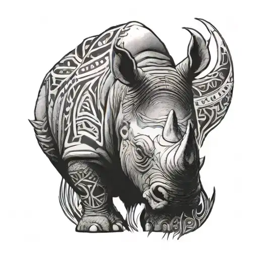 rhino and tribal band   tattoo design idea