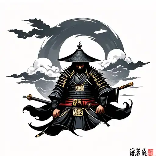 A tattoo that incorporates clouds a samurai and potentially a scroll tattoo design idea