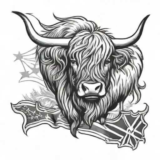 highland cow and confederate flag tattoo design idea