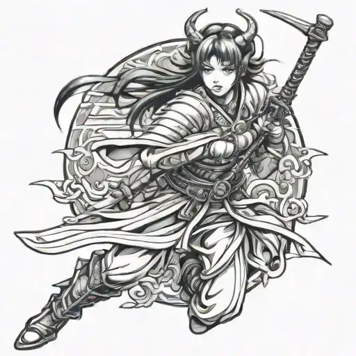 Angel Samurai girl tattoo design idea
