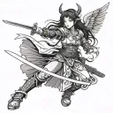 Angel Samurai girl tattoo design idea