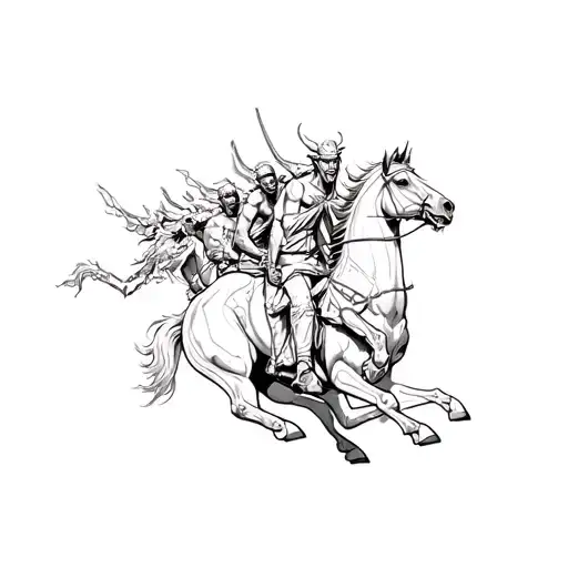 a group of demons riding a horse tattoo design idea