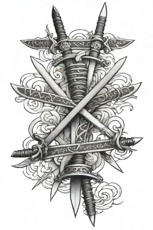 3 Japanese swords crossing tattoo design idea