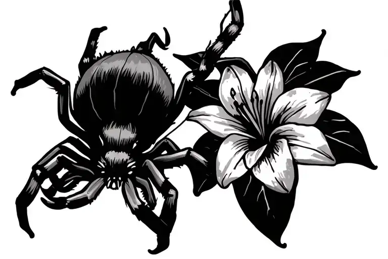 spider weaving a web with lillies wrapping tattoo design idea