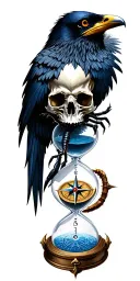 raven scorpion skull compass rose sandglass tattoo design idea