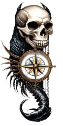 raven scorpion skull compass rose sandglass tattoo design idea