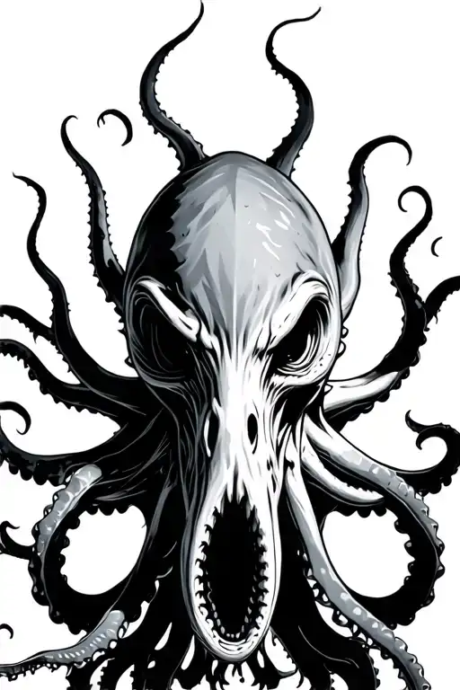 kraken black and grey tattoo design idea