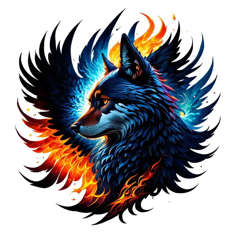 wolf Phoenix rising tattoo design idea