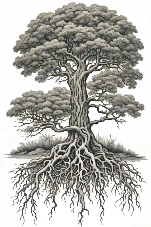 posion tree with roots growing tattoo design idea
