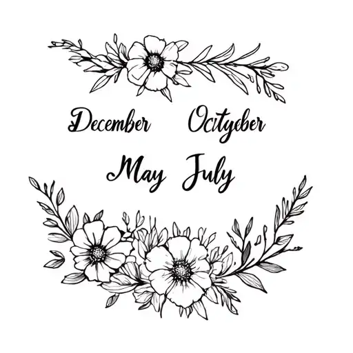 bouquet of December, October, August, May, March and July birth month flowers  tattoo design idea