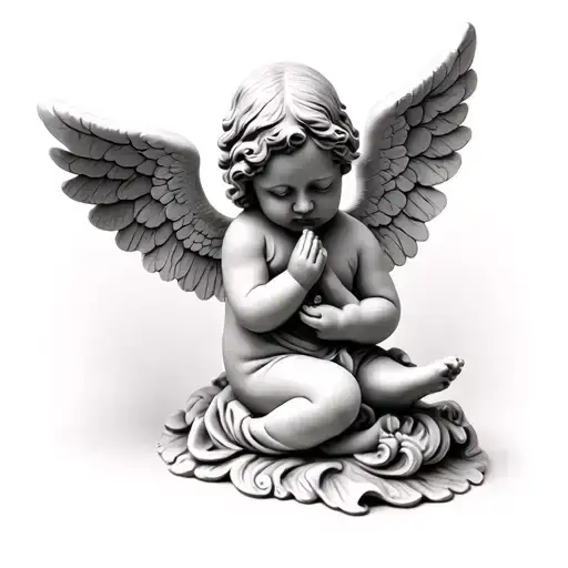 baby angel praying sculpture style design tattoo design idea