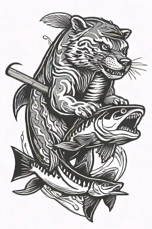 Boston bruins and fishing tattoo design idea
