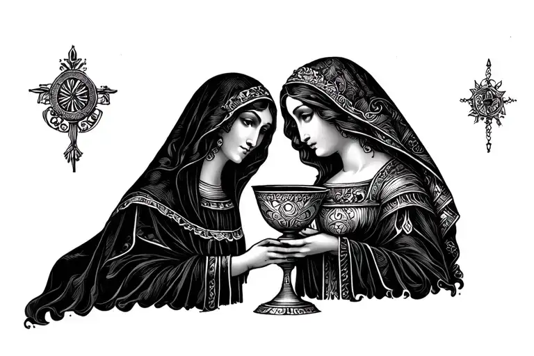 high priestess and queen of cups tarot card tattoo design idea