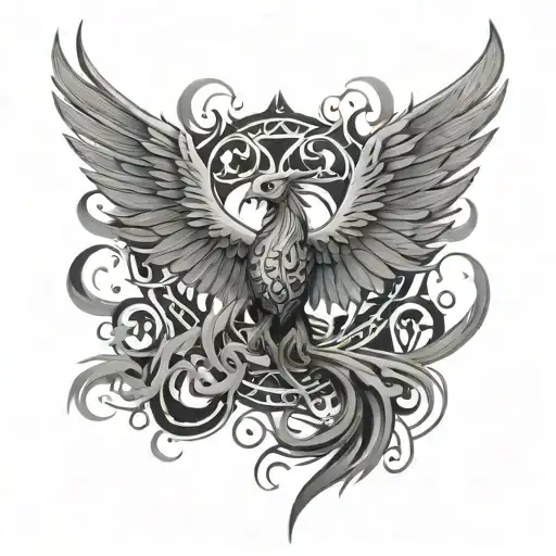 tribal style phoenix on the ground with its wings spread covering a spreading virus on the ground  tattoo design idea