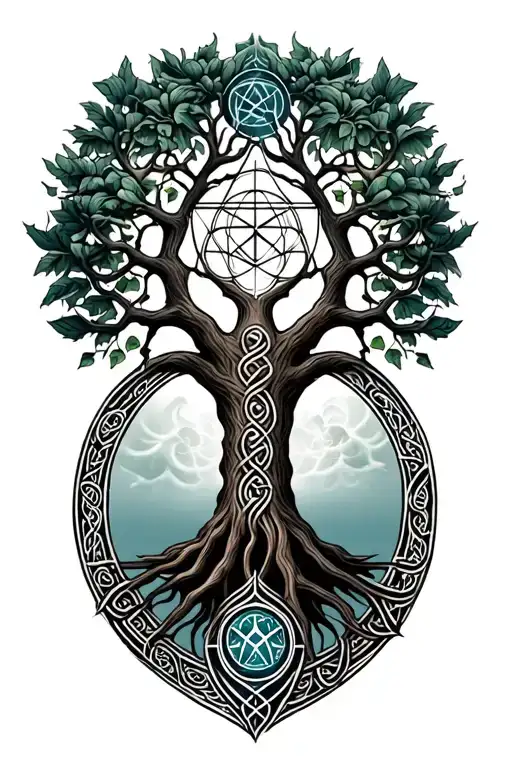 tree of life, celtic, pentagram tattoo design idea