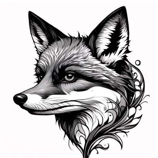Black white tattoo on the back and neck of the Fox Dreams tattoo design idea