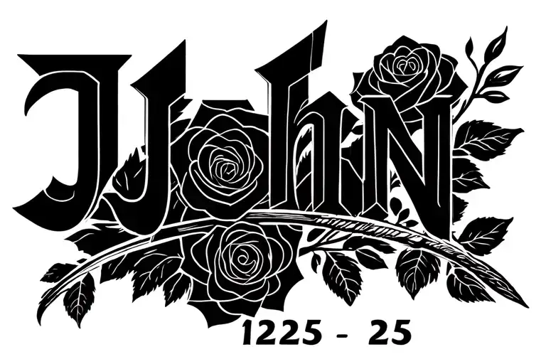 "John 12 25" lettering with a cross with rose tattoo design idea