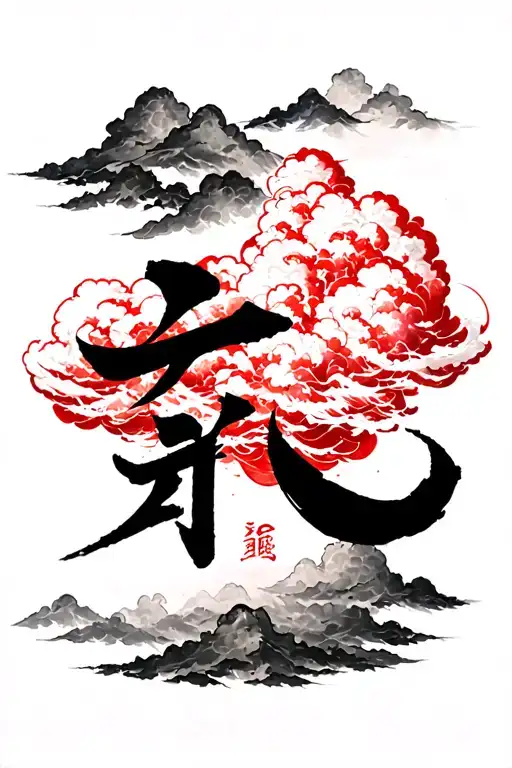 Kanji and Red Cloud tattoo design idea
