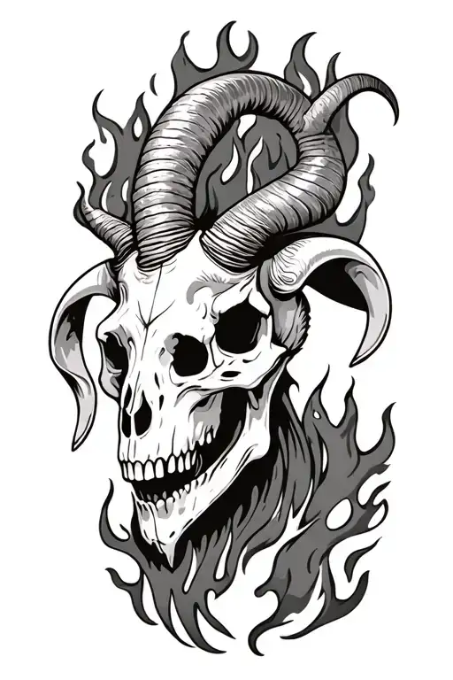 Capricorn Goat Skull Fire tattoo design idea