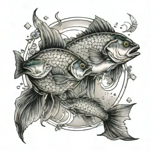 tarot card with two fishes  with moon background  tattoo design idea