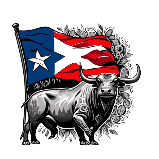Texas flag, Puerto Rican flag, Texas bull, coquí frog, lone star, Taino petroglyphs, El Morro fortress tattoo design idea