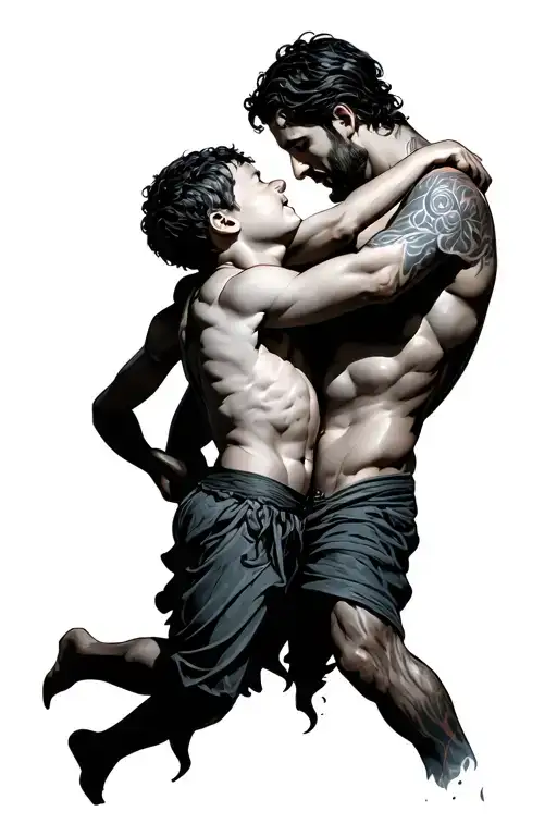  A powerful image of a father embracing his son, symbolizing redemption and grace. tattoo design idea
