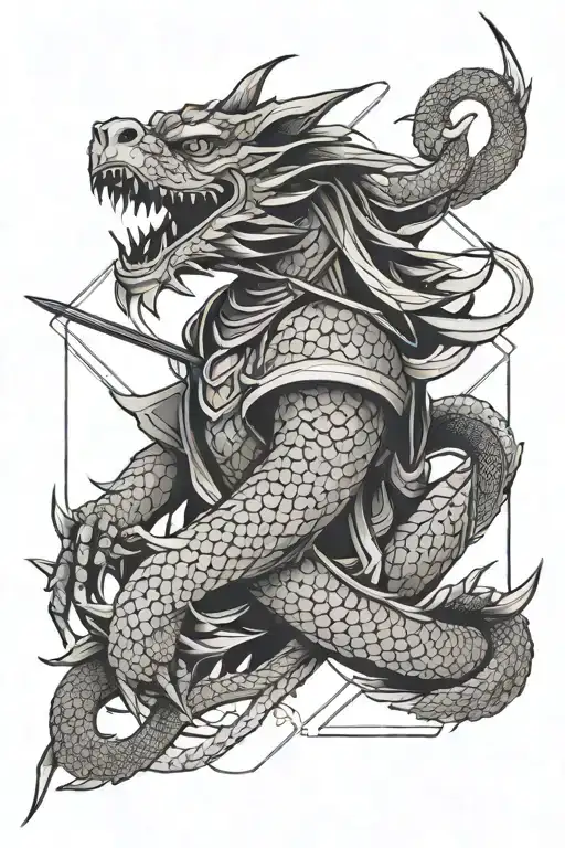 underarm geometric samurai dragon fish tattoo design idea