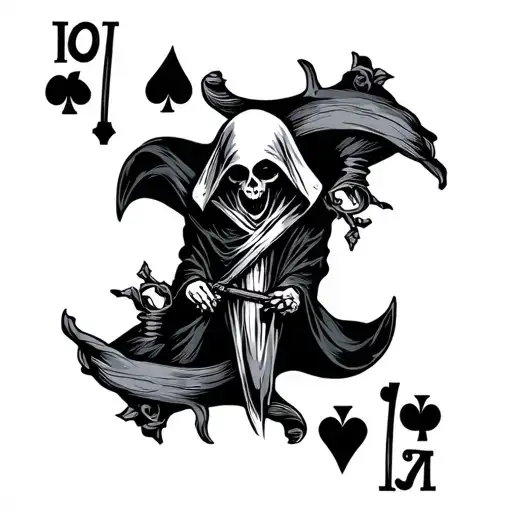 grim reaper on a number 13 playing card with spades tattoo design idea