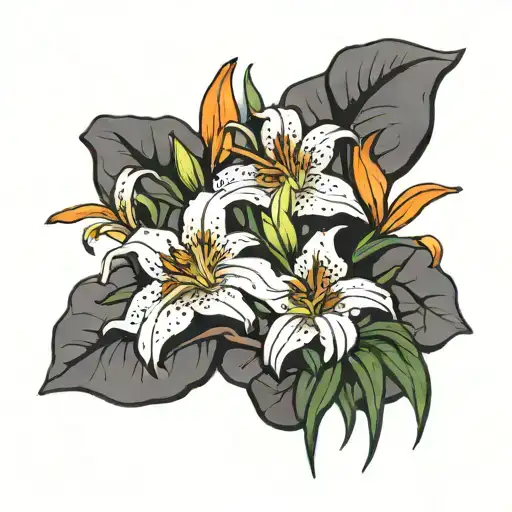 Short stone wall with daylilies  tattoo design idea