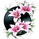 vinyl record lillies wrapping tattoo design idea