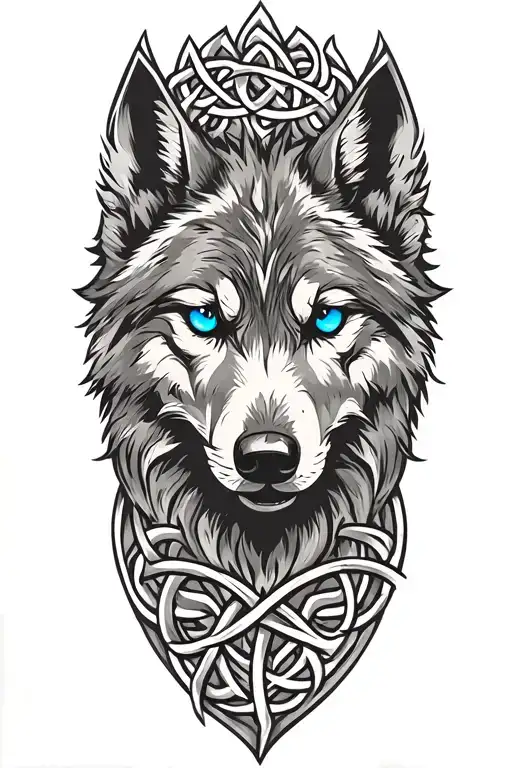 wolf with blue eyes on armor tattoo design featuring Celtic trinity knot  tattoo design idea
