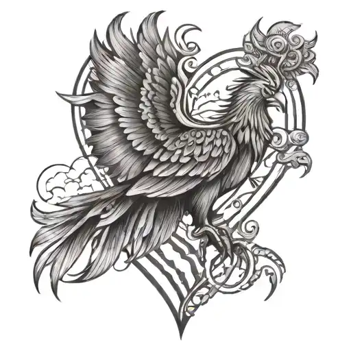 A heart within a 14 number and Bolivian mountains rising Phoenix tattoo design idea