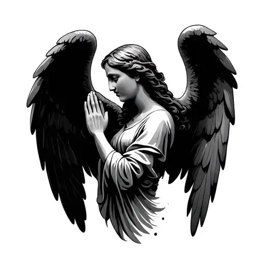 praying angel side profile tattoo design idea