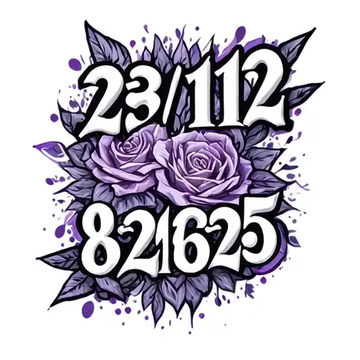 "2/3/12 - 8/15/25" Violet with silk tattoo design idea