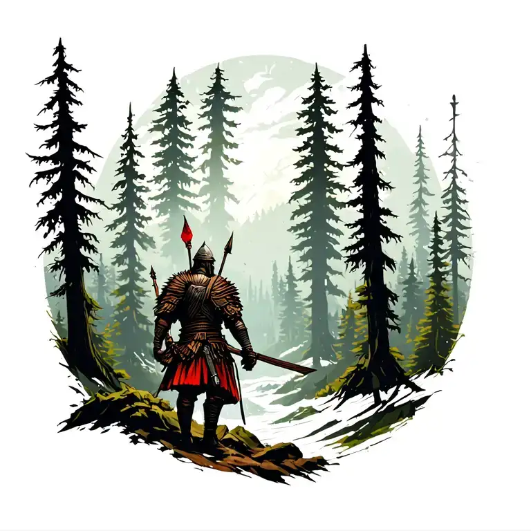 Germanic Warrior silhouette hiking tattoo design idea
