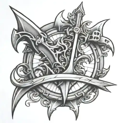 Atlantis diving trident tattoo design idea