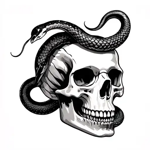 2 snakes coming out of a skull  tattoo design idea