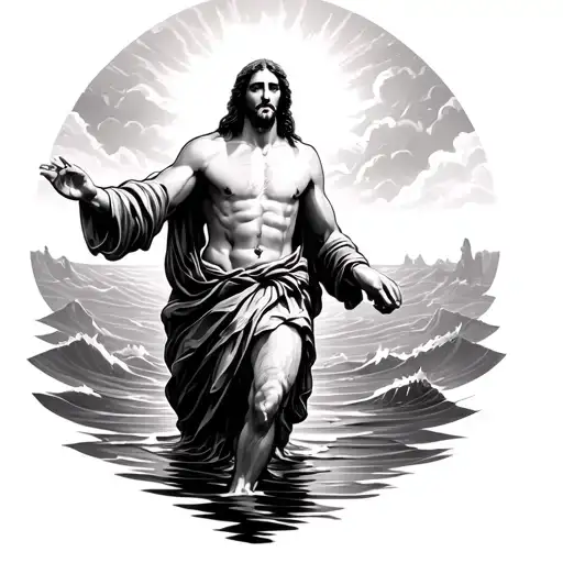 jesus christ walking on water tattoo design idea