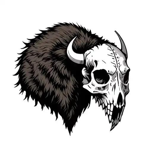 bison skull warrior medicine tattoo design idea