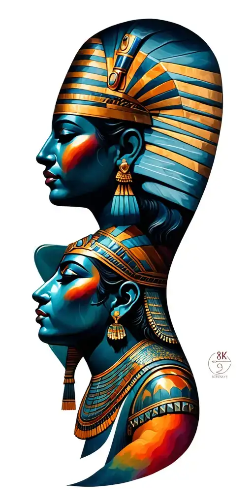 polenesian with egypt god's couple tattoo design idea