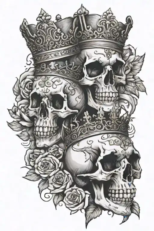 king and queen skull roeses and quote if you go I wanna go to tattoo design idea