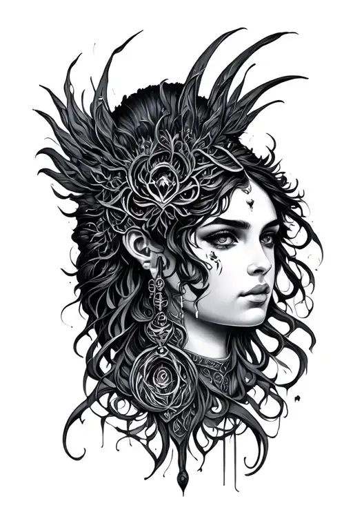 black girl facial feature hecate goddess tattoo design idea