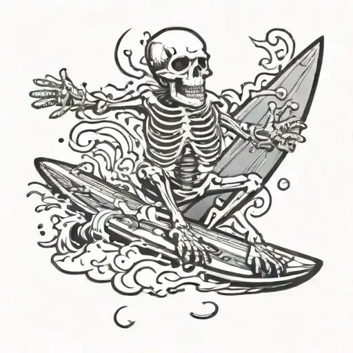 surfing skeleton tattoo design idea