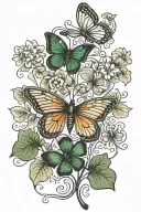 three leaf shamrock with finger print & butterfly above tattoo design idea