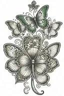three leaf shamrock with finger print & butterfly above tattoo design idea