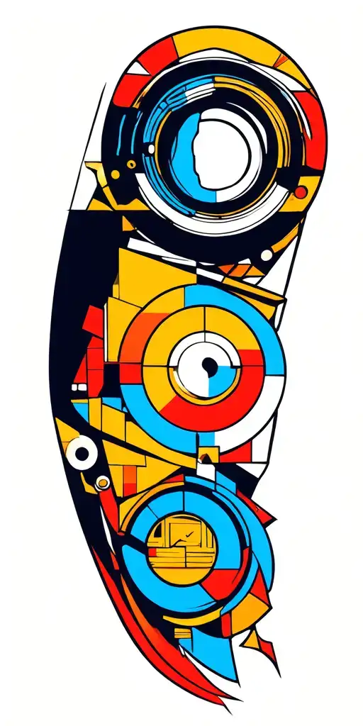 geometric design inspired tattoo featuring circles, squares, motorcycles tattoo design idea