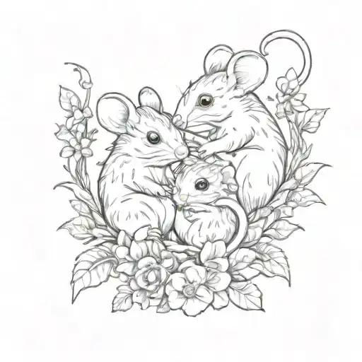 Cute mice inside of a floral wrath tattoo design idea