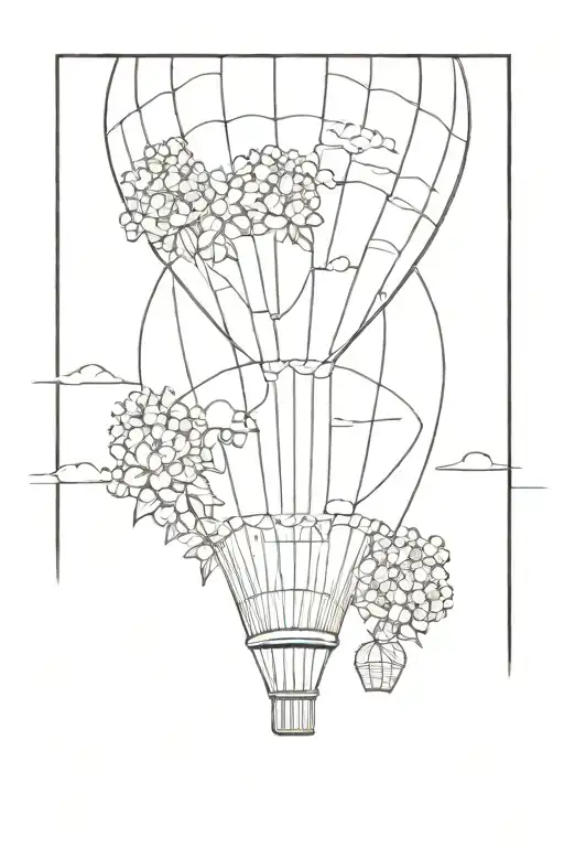 hot air balloon but the balloon is made of hydrangeas tattoo design idea